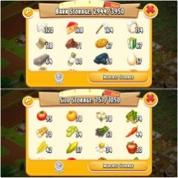 Level 54/4 | Barn Storage 3950 | Silo Storage 1050 | Coins (229293) | Diamonds 3 | Android & iOS 4