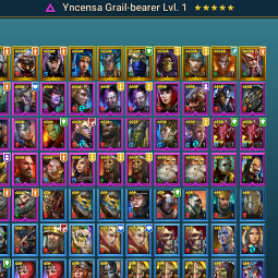 Starter with 16 Legendary.Yncensa,Vizier,High Keeoer,Yannical!Cleo and Guurda waiting for summon!48 Epic!37K Energy!19M Silver!836 Gems!3500+Multi-Battle 0