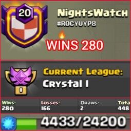 🎯BEST deal 👍🏻LEVEL 20 | NightsWatch | POSTIVE WAR LOG| CRYSTAL LEAGUE 1| CC-9 | INSTANT DELIVERY 0
